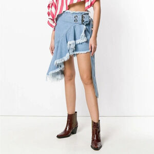 MARQUES ' ALMEIDA
Wrap Buckle Frill Denim Skirt